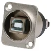 Type A to type B back to back USB connections. 

USB internal mechanism is reversible. This allows either type A or type B socket connection on the front or rear of the connector as desired. 

Conforms to standard D series mounting dimensions.
