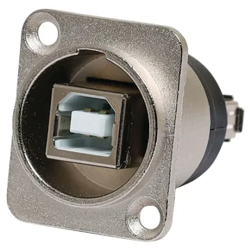 Type A to type B back to back USB connections. 

USB internal mechanism is reversible. This allows either type A or type B socket connection on the front or rear of the connector as desired. 

Conforms to standard D series mounting dimensions.