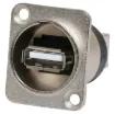 Type A to type B back to back USB connections. 

USB internal mechanism is reversible. This allows either type A or type B socket connection on the front or rear of the connector as desired. 

Conforms to standard D series mounting dimensions.