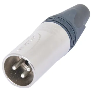 Neutrik 3 Pin Line XLR male connector. 

Neutrik connectors are made from rugged diecast aluminium and are designed to be compact yet stand up to the rigours of everyday use. Connector assembly is designed to be as simple as possible, saving you time wh
