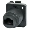 A back to back RJ45 socket for easy termination. Socket locks preventing accidental disconnection. Push tab release.