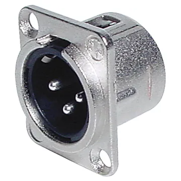 Neutrik 3 Pin Chassis XLR male connector. 

Neutrik connectors are made from rugged diecast aluminium and are designed to be compact yet stand up to the rigours of everyday use. RF shielding via 3 point contact to shell. Fitted with threaded M3 mounting