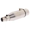 Accepts a female mini 3 pin XLR, allowing it to plug into a full size standard male 3 pin XLR.