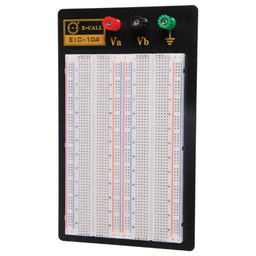Mounted on an aluminium base with rubber feet. Includes binding posts for power
supply connections. 2 types available. 
P 1012A Accepts up to 16 x 16 pin DIL ICs. 1660 Holes
P 1015A Accepts up to 24 x 16 pin DIL ICs. 2309 Holes