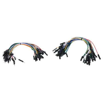 Multi-colour reusable leads for prototyping and working with development shields. Includes pin to pin (male to male) and pin to socket (male to female) types. 60 pieces.