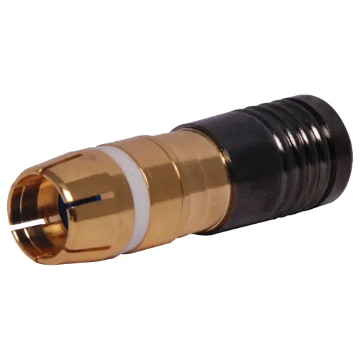 Used in high end video & RF signal leads such as RGB, component, digital television & pay TV applications. See tools section for the T 1562 crimping tool to suit. Cable entry size 5mm to suit RG59 coaxial cable.