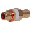 Double sided chassis mount RCA. Designed for use with wall plates allowing standard RCA connection from both sides. This allows installers to use pre-made leads instead of having to solder cable.
Colour: Red
Panel thickness 1-2.5mm.
Rear depth from mounting surface: 20mm.