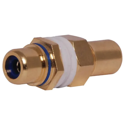 Double sided chassis mount RCA. Designed for use with wall plates allowing standard RCA connection from both sides. This allows installers to use pre-made leads instead of having to solder cable.
Panel thickness 1-2.5mm.
Rear depth from mounting surface: 20mm.