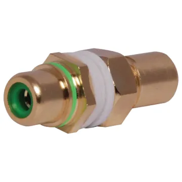 Double sided chassis mount RCA. Designed for use with wall plates allowing standard RCA connection from both sides. This allows installers to use pre-made leads instead of having to solder cable.
Panel thickness 1-2.5mm.
Rear depth from mounting surface: 20mm.