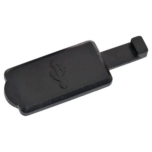 USB dust cover to suit Type A socket. Tab fits into recess on the chassis ensuring the dust cover stays with the device even when a lead or device is plugged into it.