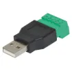 This is the USB-A Male Plug to 5-pin Terminal Block. If you need to connect to a device with a USB Jack, maybe make your own USB stick or custom cable of sorts - this adapter will come in very handy! No soldering required. Just use a small screwdriver to open up the terminal blocks, slide in your stranded or solid-core wire, and re-tighten.