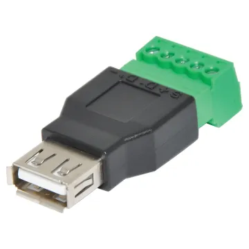 This is the USB-A Female Socket to 5-pin Terminal Block. If you need to connect to a device with a USB Jack, maybe make your own USB host connector, extension cable, or custom cable of sorts - this adapter will come in very handy! No soldering required. Just use a small screwdriver to open up the terminal blocks, slide in your stranded or solid-cor