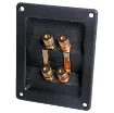 Bi-Wire type 
terminal with removable bridging bars. Recessed Terminals.  Gold plated screw cap posts will accept banana plugs or stripped wire.