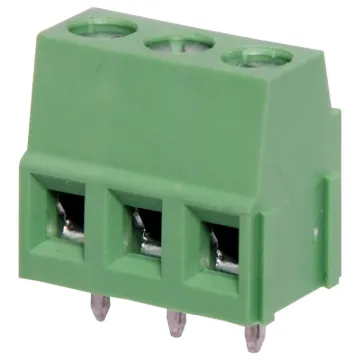 5mm Pitch
Dove-tail grooves enable these terminal blocks to be ganged together in any combination. With wire protect terminals. 
Each terminal has a test point in the rear.
Rated at 20A at 300V AC.