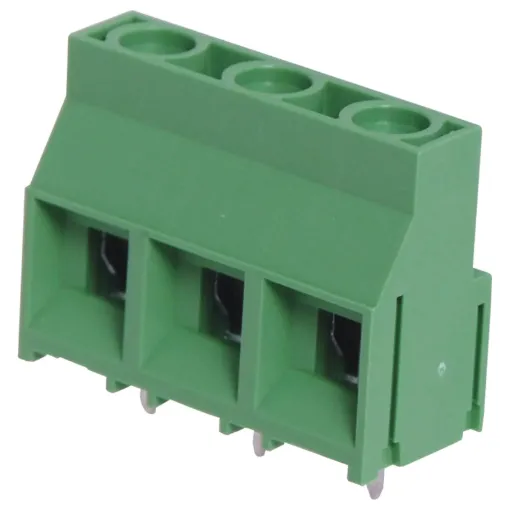 Super heavy duty PCB terminals for high power industrial applications.
Dove-tail grooves enable these 2 and 3 way terminal blocks to be ganged together. With moving cage wire protect terminals. Rated at 40A at 600V AC.
9.52mm pitch.