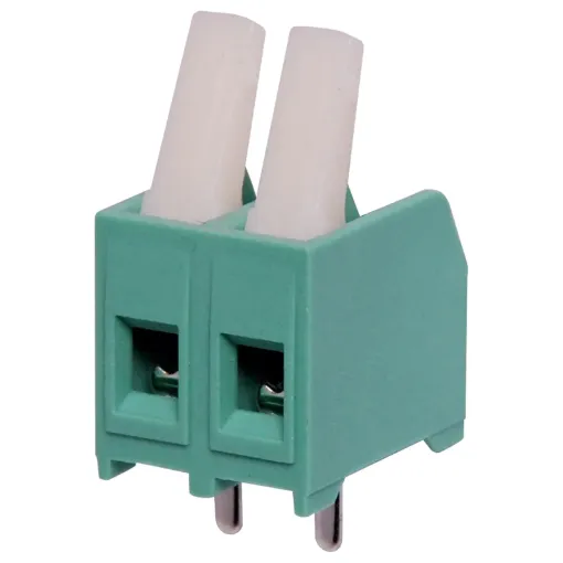 5mm Pitch. With wire protect terminals.  Rated at 10A at 300V AC.  Cable hole entry size is 0.5 to 1.0mm2 or 22 to 18AWG.
Can be mounted side-by-side to give many combinations.  Unique new cam-lever design eliminates the need for screwdrivers.  Cable conn