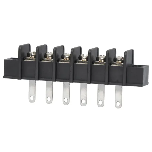 Pin Spacing: 9.5mm
Current Rating: 15A at 250V
Solder Lugs: Tin Plated Brass
Screw: Nickel Plated Steel
Housing: Thermoplastic UL94V-O, Black