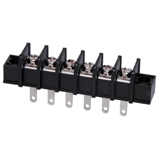 Pin Spacing: 9.5mm
Current Rating: 15A at 250V
Solder Lugs: Tin Plated Brass
Screw: Nickel Plated Steel
Housing: Thermoplastic UL94V-O, Black