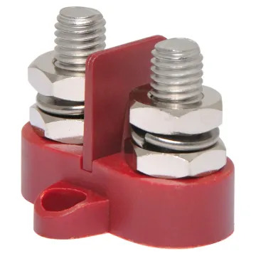 This Dual Red M10 Power Distribution Post is a heavy duty stainless steel post that is mounted on a moulded plastic base. 48V DC max.