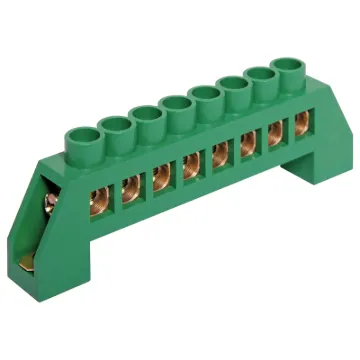 Standard 8 way 250-450V brass busbar with M5 nickel plated iron screws, polyamide housing and an earting terminal.