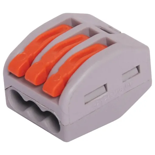 Splice joiners as used in lighting circuitry. Secure cage clamp connection. Suit 0.08-4mm2. Max ferruled conductor 2.5mm2.
