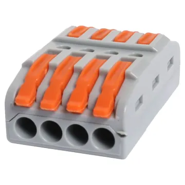 A four wire splice joiner commonly used in lighting circuitry. Secure cage clamp connection with press down levers. Suit 0.08-4mm2 cable. Max ferruled conductor 2.5mm2. 32A 400V AC