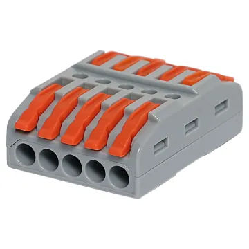 A four wire splice joiner commonly used in lighting circuitry. Secure cage clamp connection with press down levers. Suit 0.08-4mm2 cable. Max ferruled conductor 2.5mm2. 32A 400V AC