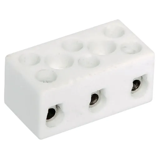 Glazed ceramic terminals commonly used in lighting and mains installations where high temperature is present. 3 Way 10A 250VAC rated.