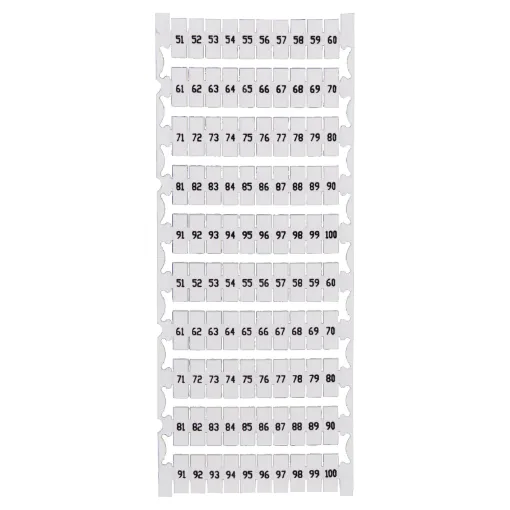Terminal labels numbered 51 to 100. Suit the following 25A DIN Rail terminals: P 2400, P 2407, P 2410, P 2413.

*Pic for illustration purposes
