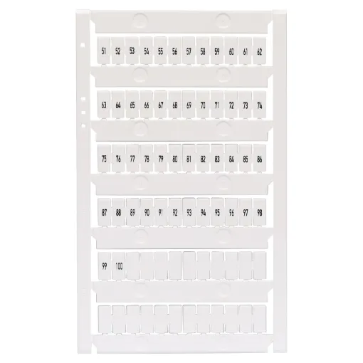 Terminal labels numbered 51 to 100. Suit the following 25A DIN Rail terminals: P 2400, P 2407, P 2410, P 2413.