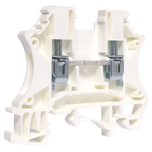 Designed to be ganged together to form as many poles as required to suit your application. Suitable for 2.5mm top hat and asymmetrical “G” Type DIN rail mounts. 
600V rated. White.