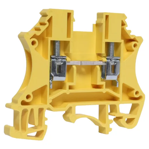 Designed to be ganged together to form as many poles as required to suit your application. Suitable for 2.5mm top hat and asymmetrical “G” Type DIN rail mounts. 
600V rated. Yellow.