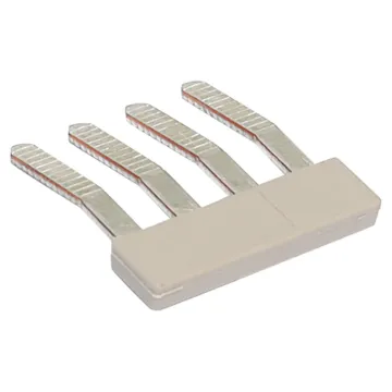 This 4 way insertion bridge allows for the joining of two ganged DIN rail terminals. It inserts below the DIN rail terminal screw cage and distributes the connection to the 3 terminals adjacent. Prongs are scored to prevent dislodgement from the terminal.