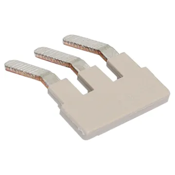 This 3 way insertion bridge allows for the joining of three ganged DIN rail terminals. It inserts below the DIN rail terminal screw cage and distributes the connection to the two terminals adjacent. Prongs are scored to prevent dislodgement from the terminal.