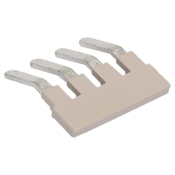 This 4 way insertion bridge allows for the joining of four ganged DIN rail terminals. It inserts below the DIN rail terminal screw cage and distributes the connection to the three terminals adjacent. Prongs are scored to prevent dislodgement from the terminal.