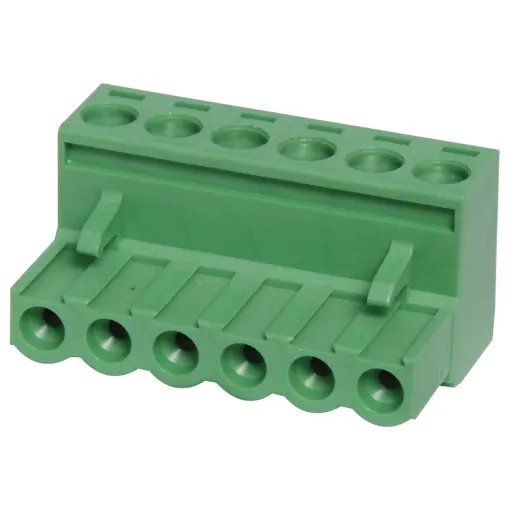 Screw terminal plugs with rising clamp type terminals.
6 Way.
Rated 10A at 300V.
Cable hole entry size up to 4mm2 or 12AWG.