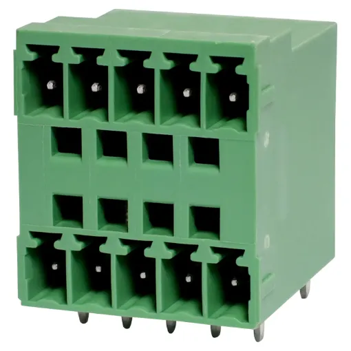 5 x 5 way pluggable socket for PCB mounting. Rated 8A at 300V.