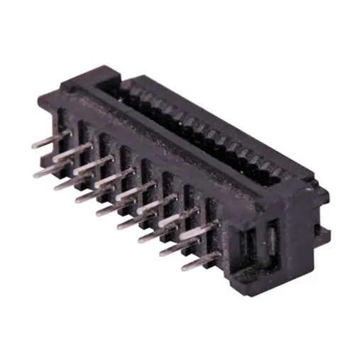 Used for non-removable connection to a PCB. Connector is crimped onto IDC ribbon cable and then is soldered to the PCB.
Twin row, 2.54mm pitch