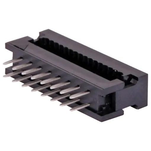 Used for non-removable connection to a PCB. Connector is crimped onto IDC ribbon cable and then is soldered to the PCB.
Twin row, 2.54mm pitch