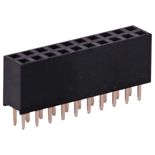 As used with Arduino development boards. Gold plated contacts. 2.54mm spacing. Height is measurement of plastic surround in mm. 
Oupiin series 2044.