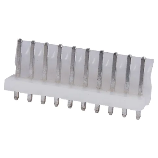 10 Way.
PCB Mount.
Straight Pin Header.
3.96mm Spacing.
Rated at 7A.
Includes Crimp Pins.