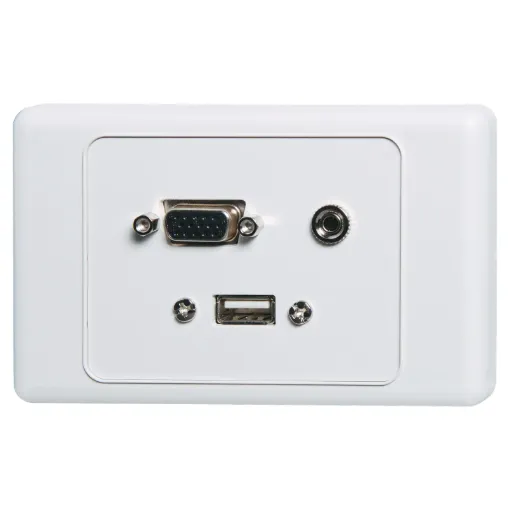 Flylead Wallplate fitted with VGA, 3.5mm audio &amp USB Type A.