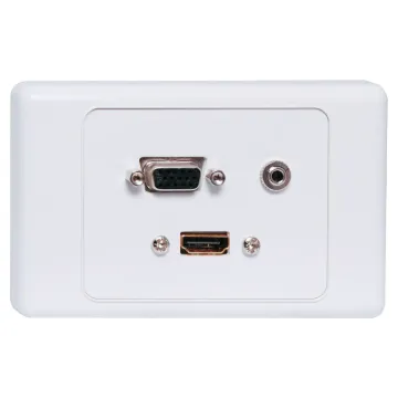 Flylead Wallplate fitted with VGA, HDMI and 3.5mm audio.