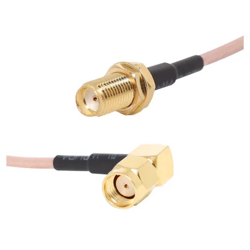 Uses high quality, low loss Mil-Spec ML RG316 50 ohm coaxial cable. RPSMA Right Angled Male To SMA Female.
