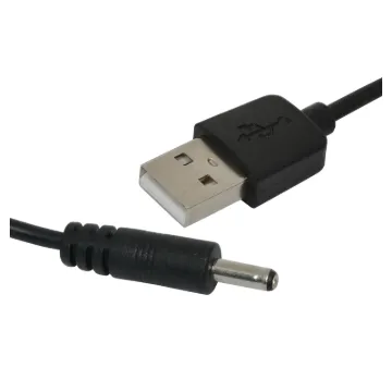 A black 1m lead with a 1.35mm DC plug to a USB type 'A' plug.