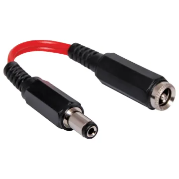 A black 0.1m lead with a 2.1mm plug to 2.1mm socket with the polarity reversed.