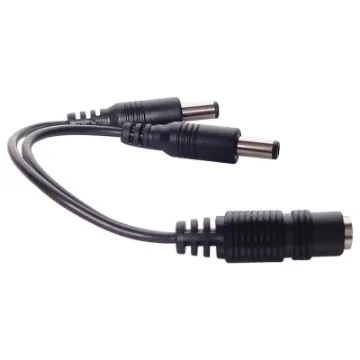 A black 2m, 2.1mm DC Lead consisting of 2 sockets to 2 plugs.