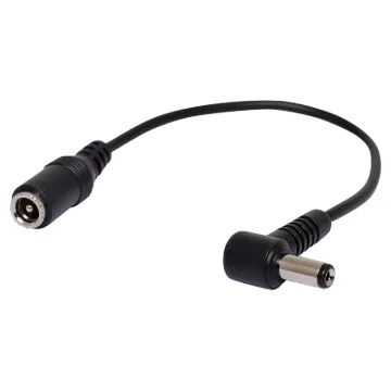 2.1mm Socket to 2.1mm right angle (90°) plug cable. Allows you to connect power to equipment with limited rear space behind equipment. Minimises cable strain and plug damage in tight spaces.