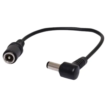 2.5mm Socket to 2.5mm right angle (90°) plug cable. Allows you to connect power to equipment with limited rear space behind equipment. Minimises cable strain and plug damage in tight spaces.