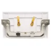 Plastic wallplate fitted with gold plated binding posts for speaker connect points.